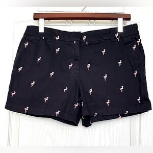 British Khaki Black Flamingo Embroidered Chino Shorts Sz 8 Coastal Prep Vacation